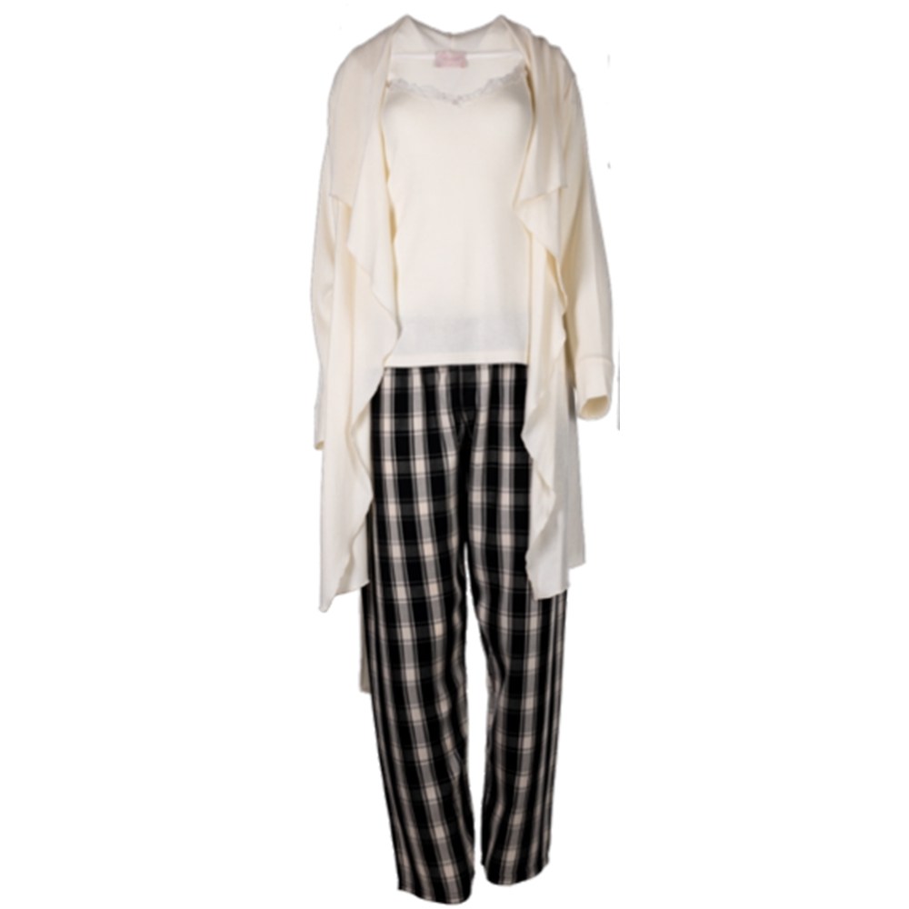 Pink Label Pyjama 3Pcs Black Plaid