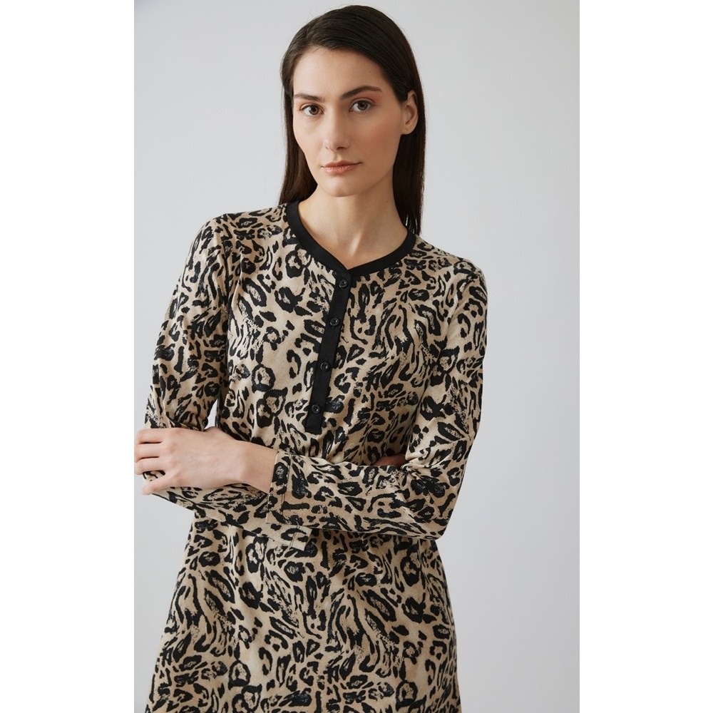Minerva Γυναικείο Χειμερινό Νυχτικό Βαμβάκι-Modal Relaxed Fit Plus Size